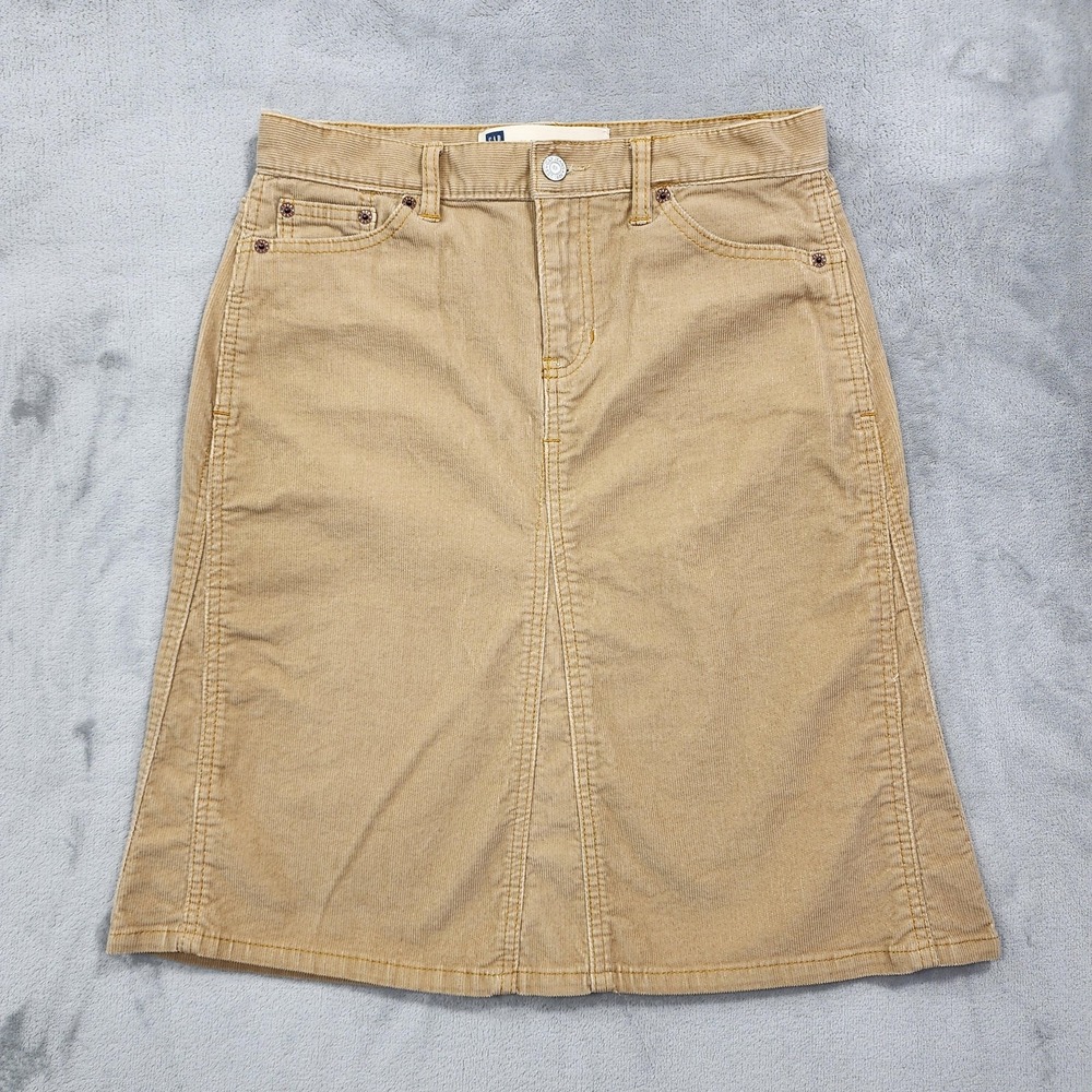 Vintage Gap Skirt Womens 6 Beige Corduroy A-Line Knee Length Pockets Stretch